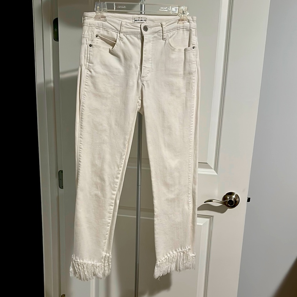 For the Republic White Fringed Jeans Sz 4